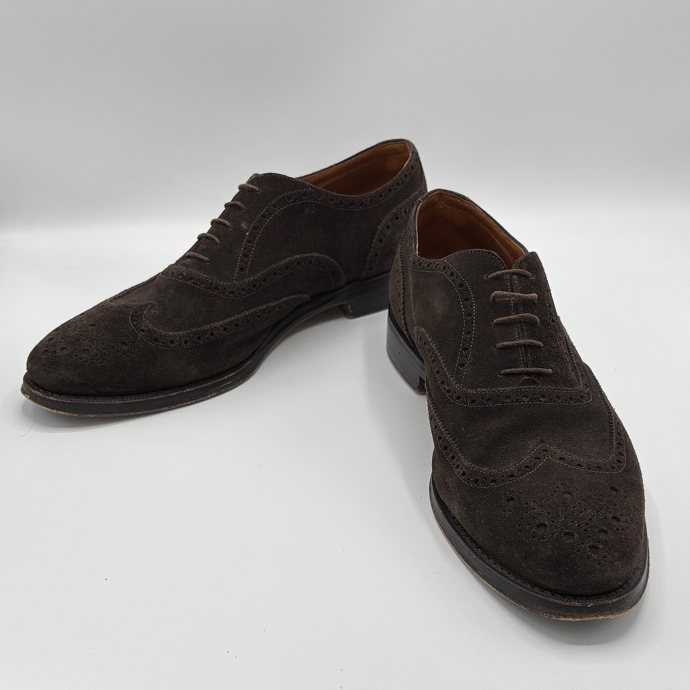 Battistoni Brown Suede Wingtip Oxford Dress Shoes - size 9.5 UK